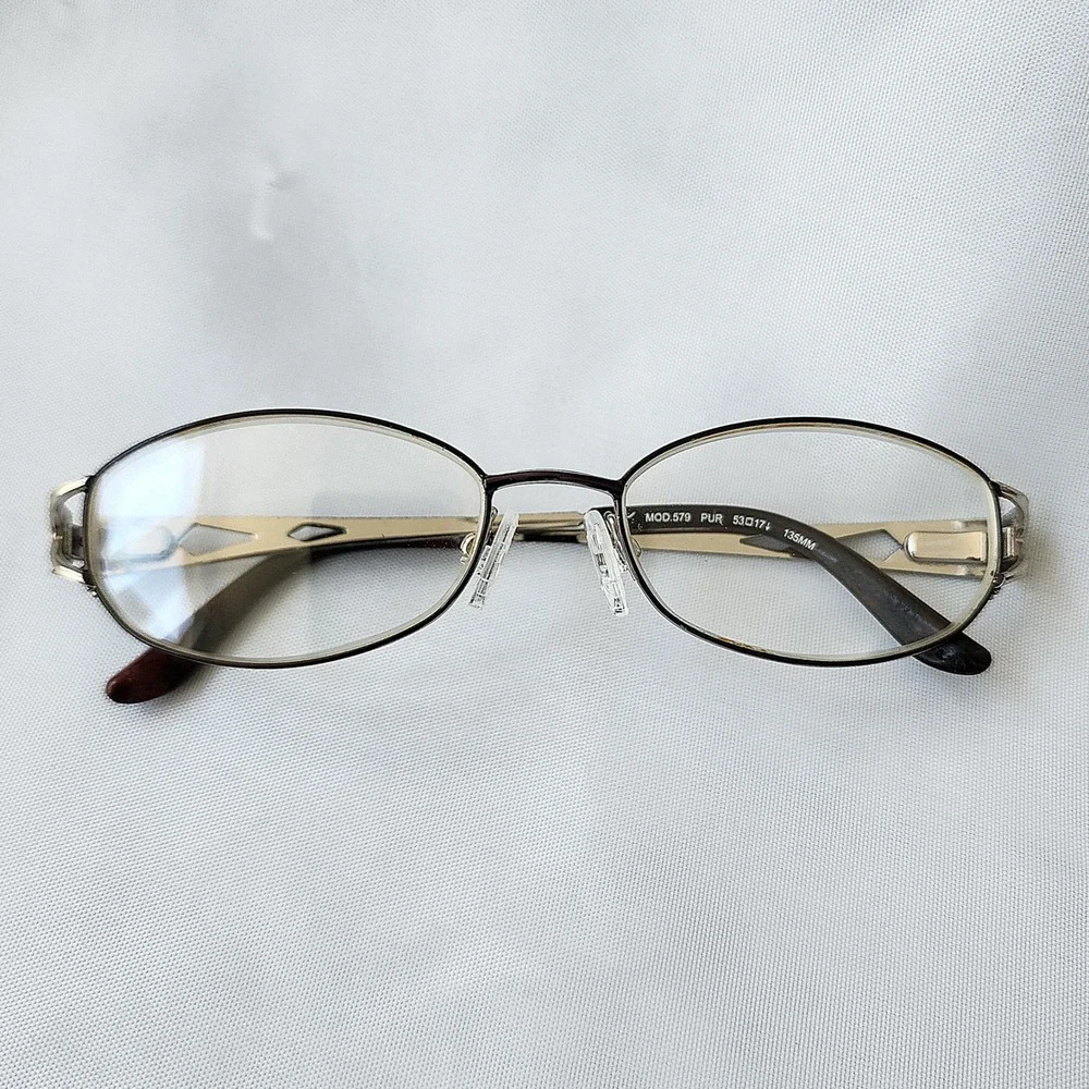 Tura Mod 579 Purple Silver Oval Eyeglass Frames Women 53-17-135 Geometric Temple